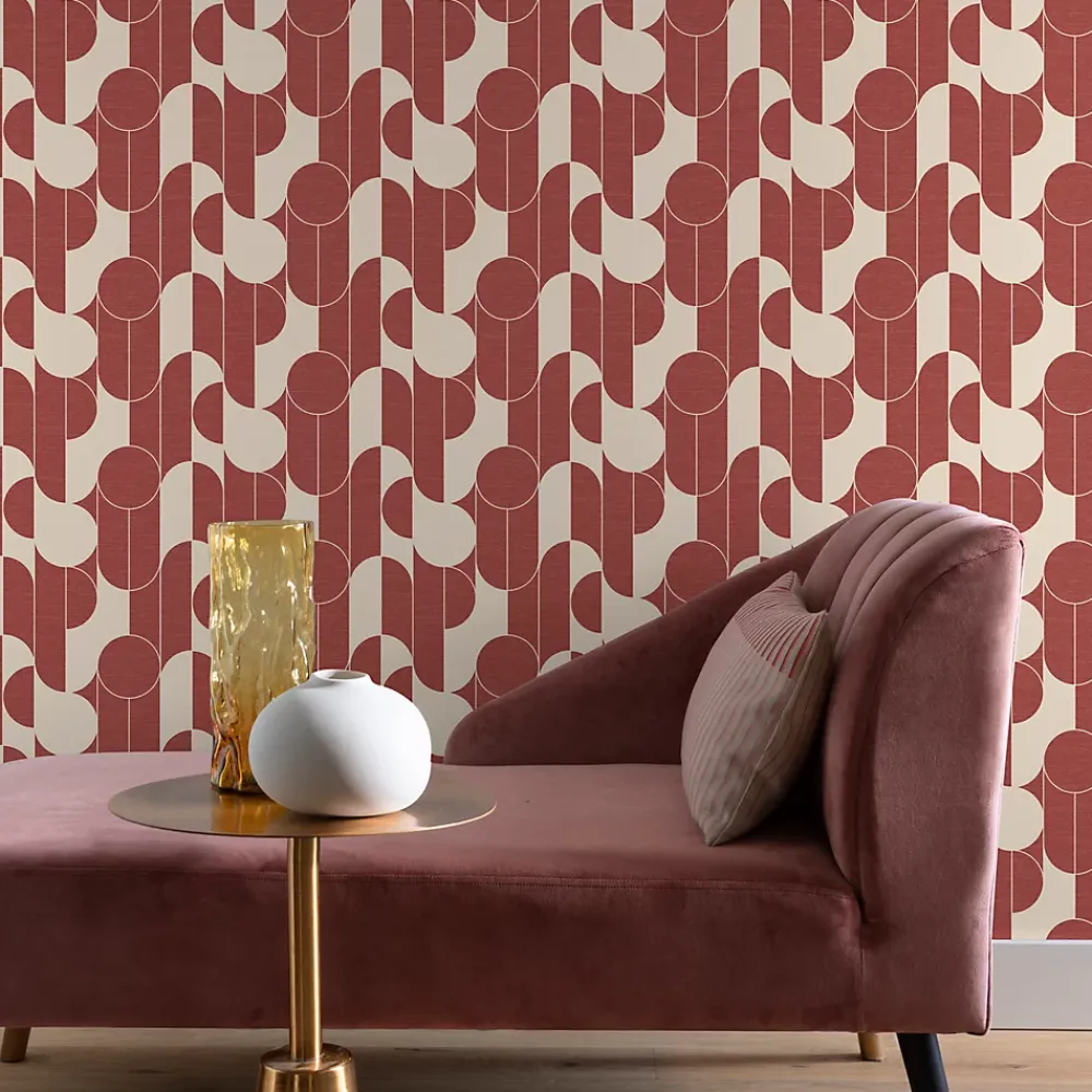 GoodHome Papier Peint<Papier peint vinyle intissé rond géométrique terracotta et blanc L.10m x l.53cm