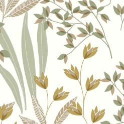 Lutece Papier peint vinyle intissé fleuri vert et beige L.1005 x l.53cm, Lutèce Floris- Papier Peint