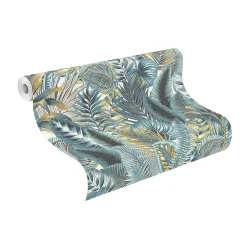 Rasch Papier peint vinyle intissé feuillage tropical bleu L.1001 x l.53cm , Amazonia- Papier Peint