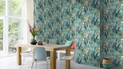 Rasch Papier peint vinyle intissé feuillage tropical bleu L.1001 x l.53cm , Amazonia- Papier Peint