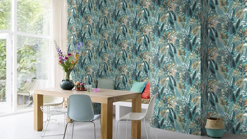 Rasch Papier peint vinyle intissé feuillage tropical bleu L.1001 x l.53cm , Amazonia- Papier Peint