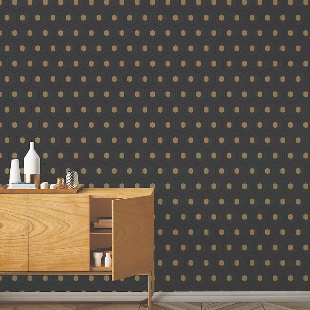 GoodHome Papier Peint<Papier peint Vinyle Intissé Draba noir