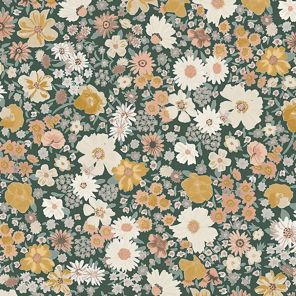 GoodHome Papier Peint<Papier peint vinyle intissé fleuri liberty vert L.53 x l.1005 cm Amity