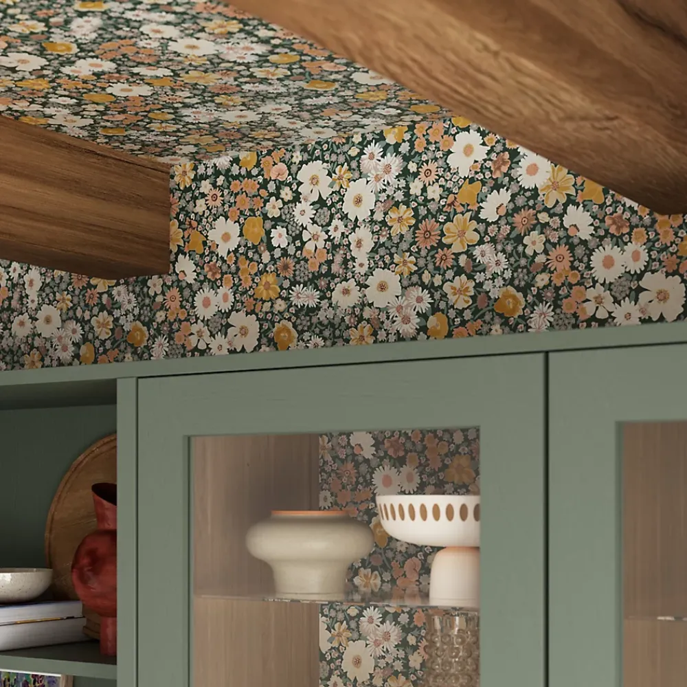 GoodHome Papier Peint<Papier peint vinyle intissé fleuri liberty vert L.53 x l.1005 cm Amity