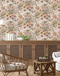 Lutece Papier peint vinyle intissé fleuri bouquet rose, beige L.1005 x l.53cm Lutèce- Papier Peint