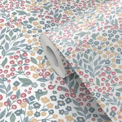 Ugepa Papier Peint<Papier peint vinyle intissé fleuri liberty Mini darla rose, vert, jaune L.1005 x l.53cm
