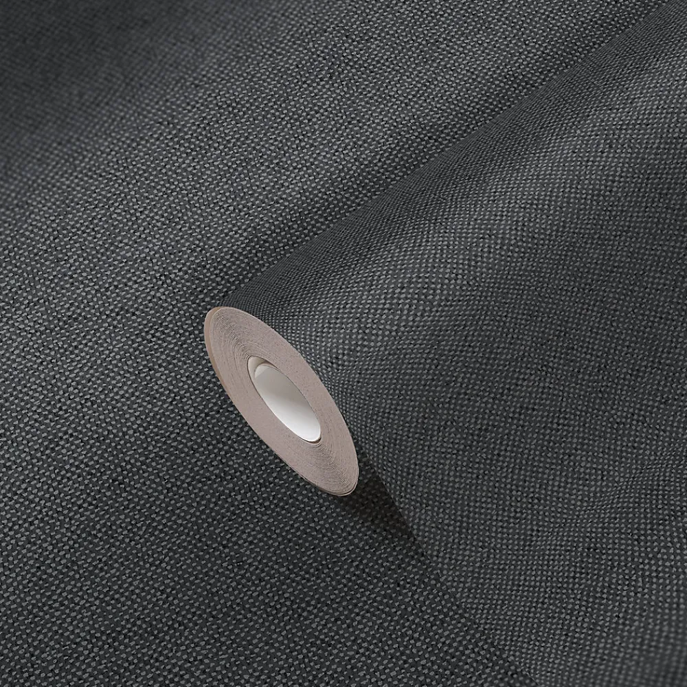 GoodHome Papier peint vinyle intissé uni aspect tissu gris anthracite L.1005 x l.53cm , Mythe- Papier Peint