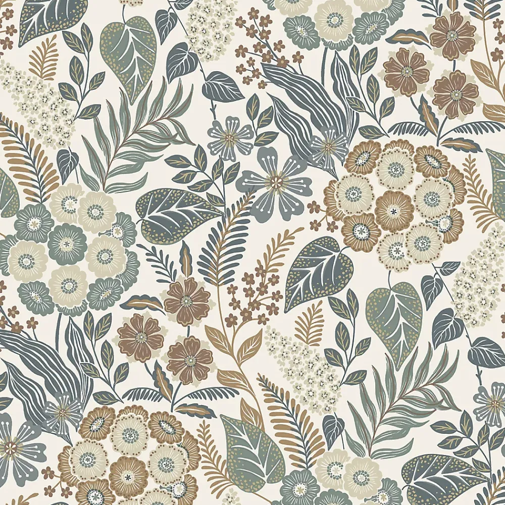 Grandeco Papier peint vinyle intissé fleuri Alice bleu L.1005 x l.53cm- Papier Peint