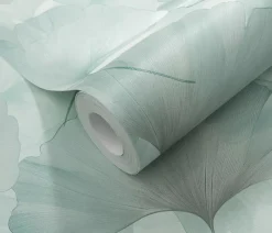Erismann Papier peint vinyle intissé feuilles de ginko bleu L.1005 x l.53cm, Ginko dream- Papier Peint