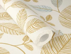Rasch Papier peint vinyle intissé feuillage marron, bleu L.1001 x l.53cm , Colette- Papier Peint