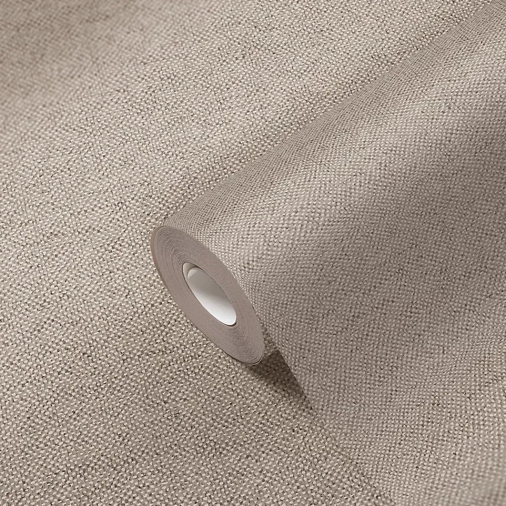GoodHome Papier peint vinyle intissé uni aspect tissu beige L.1005 x l.53cm , Mythe- Papier Peint
