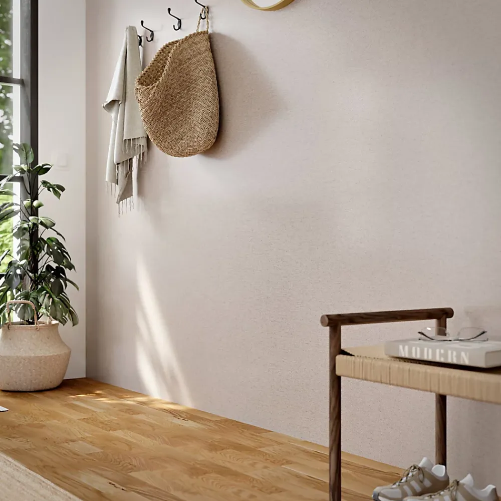 GoodHome Papier peint vinyle intissé uni aspect tissu beige L.1005 x l.53cm , Mythe- Papier Peint