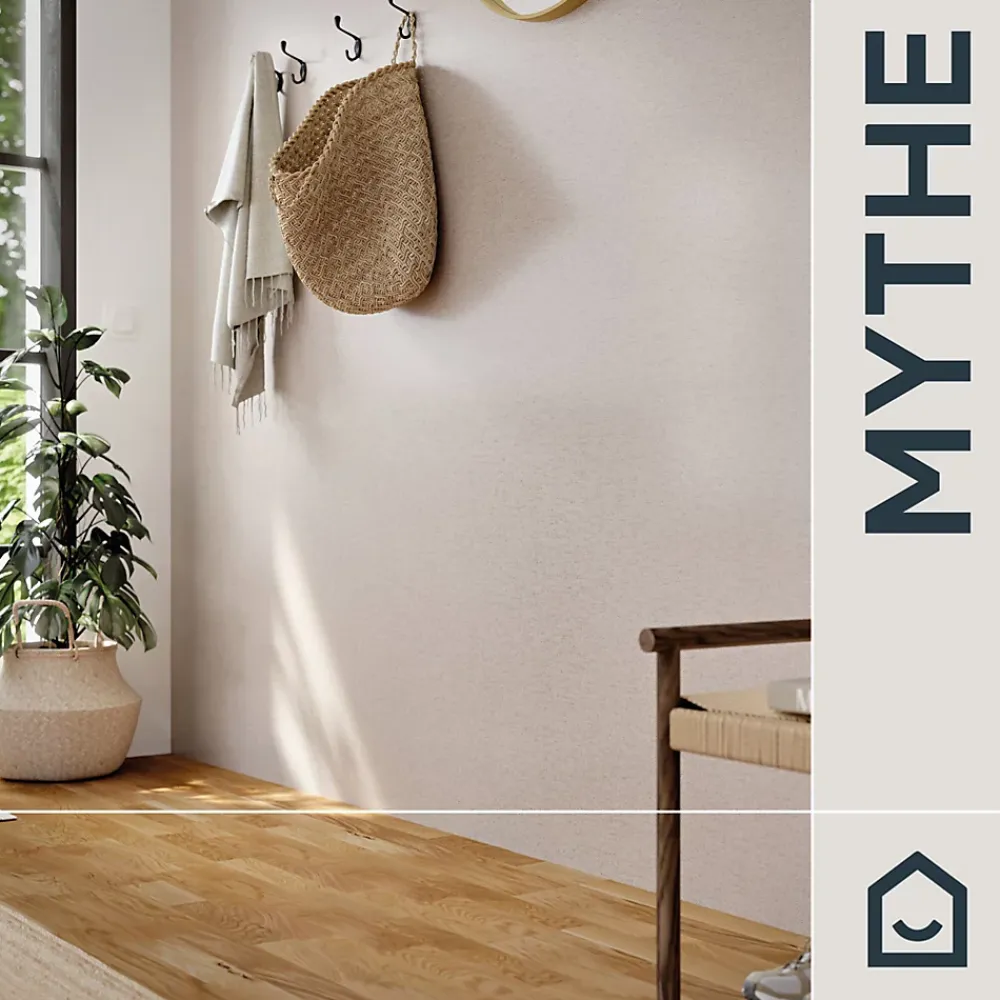 GoodHome Papier peint vinyle intissé uni aspect tissu beige L.1005 x l.53cm , Mythe- Papier Peint