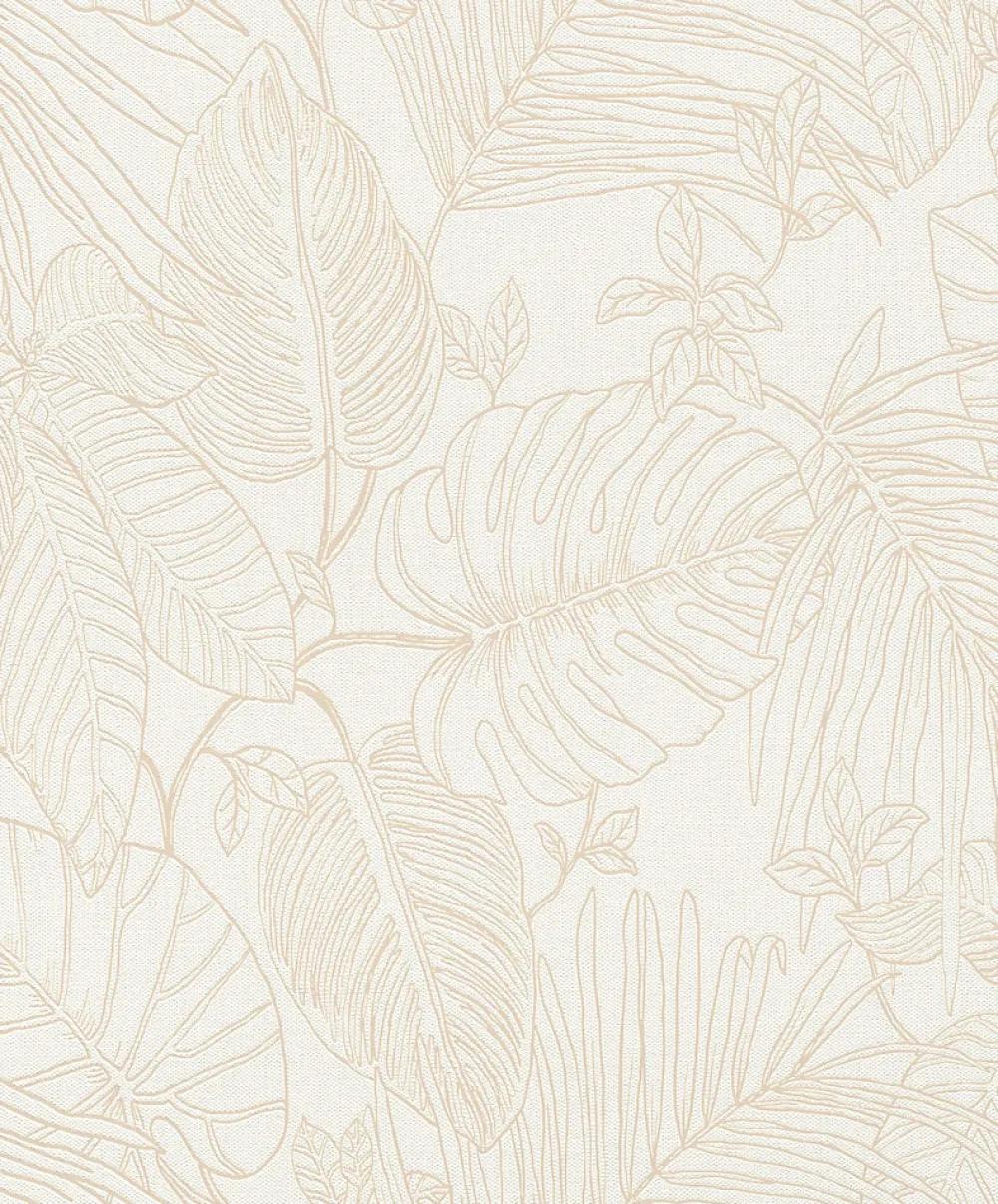 Rasch Papier peint vinyle intissé expansé feuillage beige L.1005 x l.53cm, Jungle sertie- Papier Peint