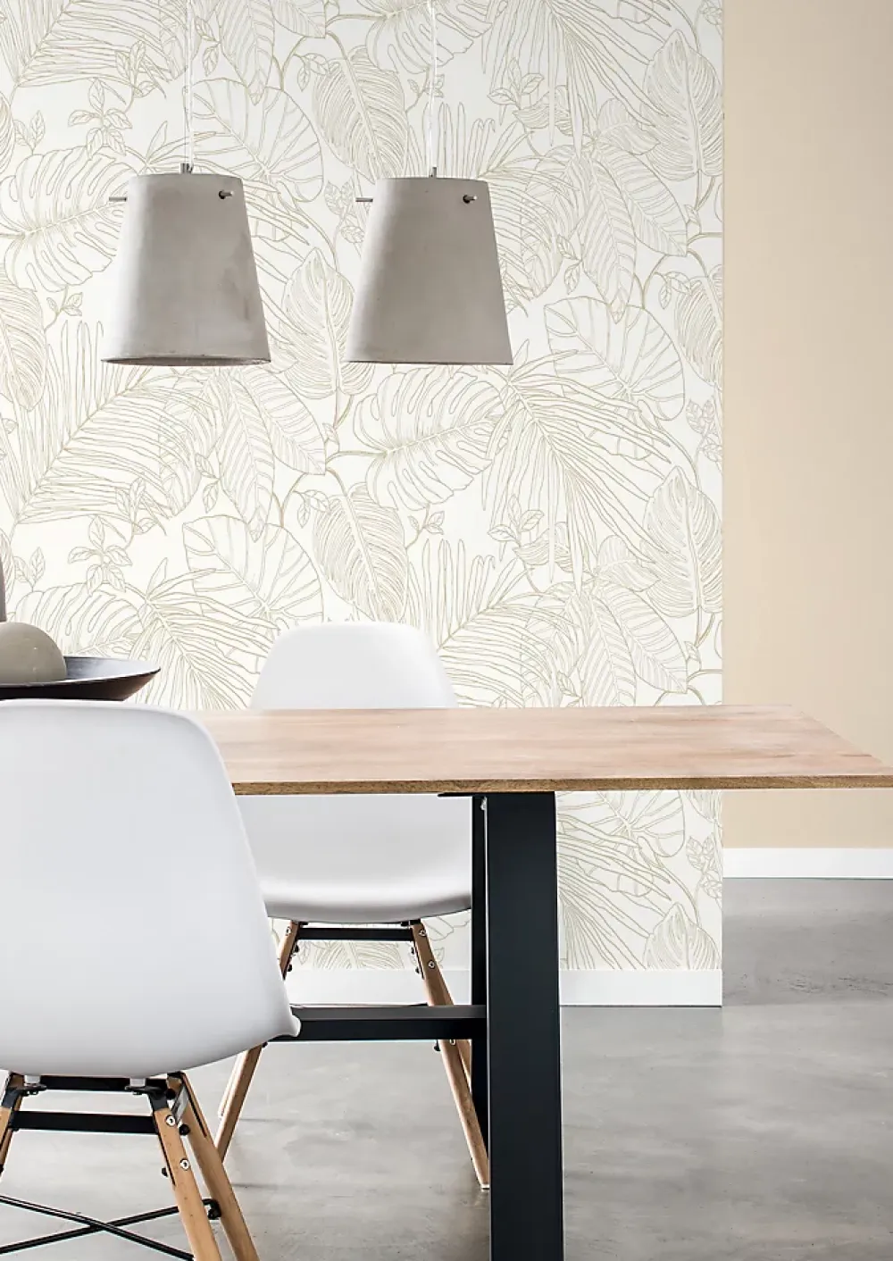 Rasch Papier peint vinyle intissé expansé feuillage beige L.1005 x l.53cm, Jungle sertie- Papier Peint