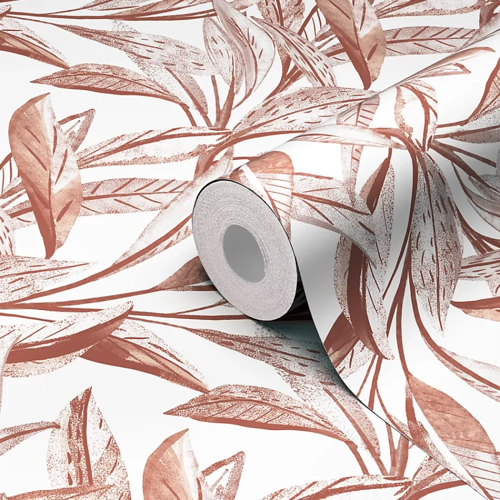 GoodHome Papier Peint<Papier peint vinyle intissé Cicillo feuillage terracotta L.1000 x l.53cm