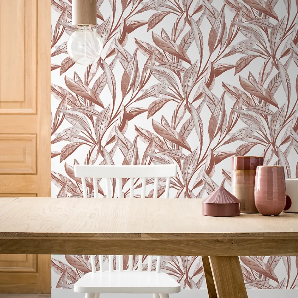 GoodHome Papier Peint<Papier peint vinyle intissé Cicillo feuillage terracotta L.1000 x l.53cm
