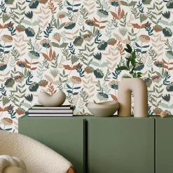 Lutece Papier peint vinyle intissé fleuri Naive flowers, bleu terracotta L.1005 x l.53cm Lutèce- Papier Peint