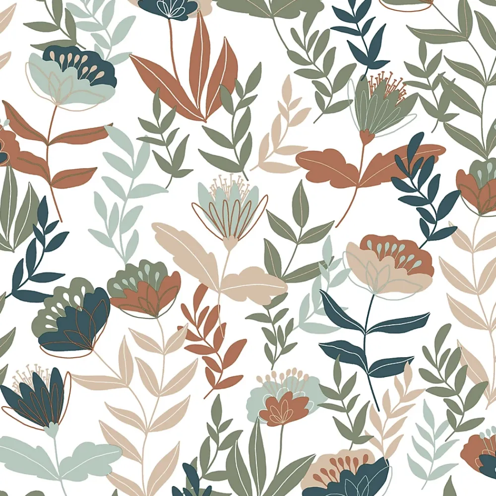 Lutece Papier peint vinyle intissé fleuri Naive flowers, bleu terracotta L.1005 x l.53cm Lutèce- Papier Peint
