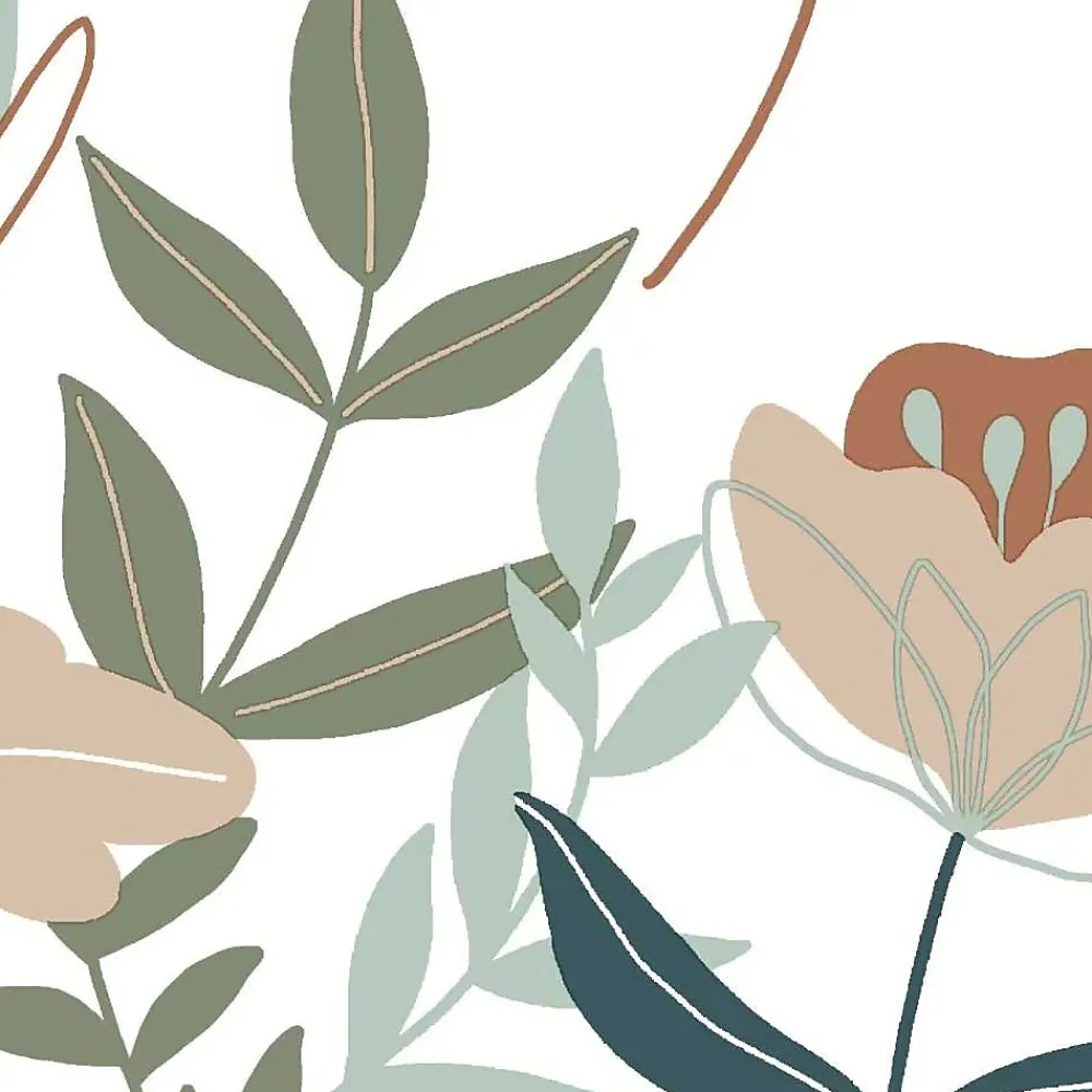 Lutece Papier peint vinyle intissé fleuri Naive flowers, bleu terracotta L.1005 x l.53cm Lutèce- Papier Peint