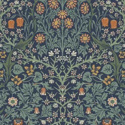 William Morris Papier vinyle intissé fleuri, fleurs de prunellier bleu L.1000 x l.52 cm Blackstorn- Papier Peint