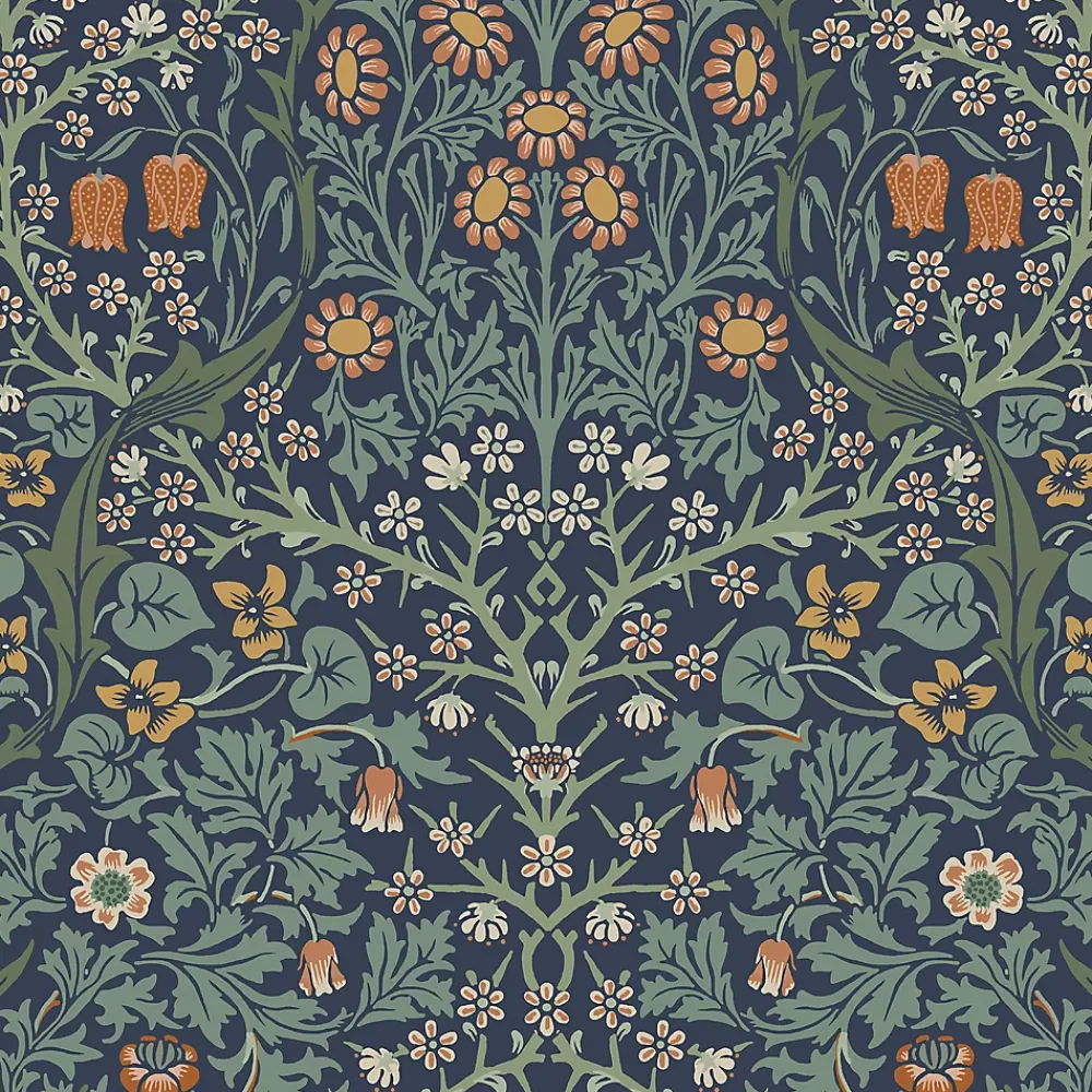 William Morris Papier vinyle intissé fleuri, fleurs de prunellier bleu L.1000 x l.52 cm Blackstorn- Papier Peint
