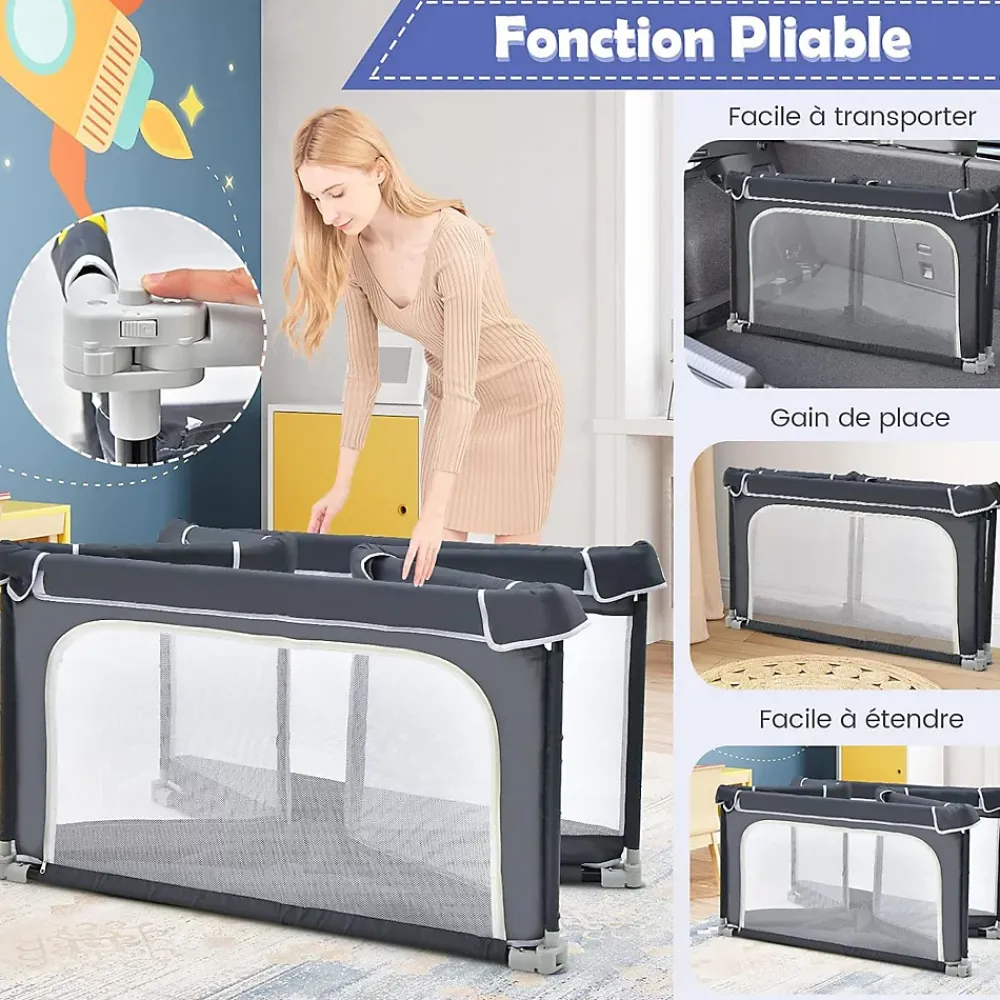 Giantex Parc Bébé 10 Mois à 6 Ans Parc Bebe en maille avec Balles et 4 Anneaux Centre activités de Parc Enfant Gris Foncé- Barrière De Sécurité