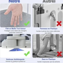 Giantex Parc Bébé 10 Mois à 6 Ans Parc Bebe en maille avec Balles et 4 Anneaux Centre activités de Parc Enfant Gris Foncé- Barrière De Sécurité