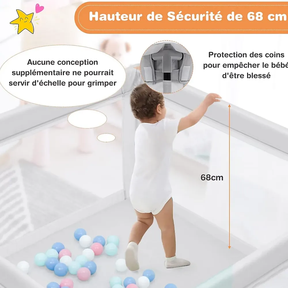 Giantex Parc Bébé 10 Mois à 6 Ans Parc Bebe en maille avec Balles Centre activités de Parc Enfant Gris- Barrière De Sécurité