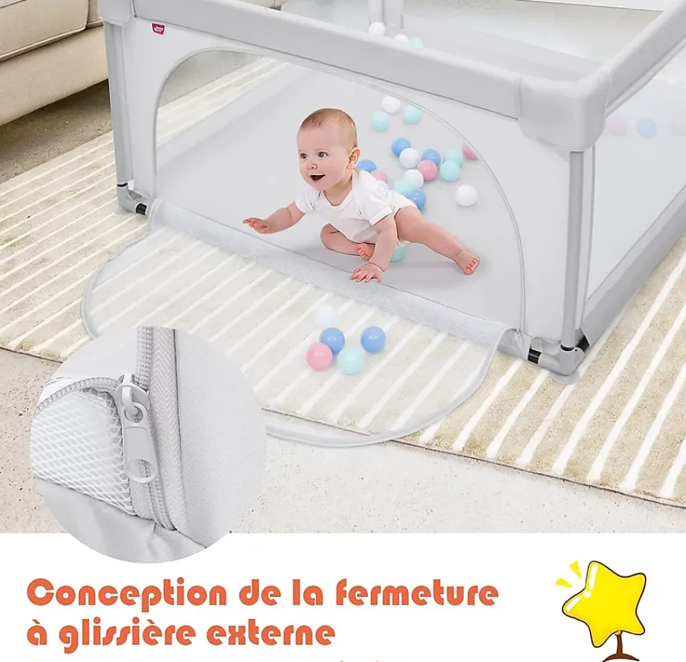Giantex Parc Bébé 10 Mois à 6 Ans Parc Bebe en maille avec Balles Centre activités de Parc Enfant Gris- Barrière De Sécurité