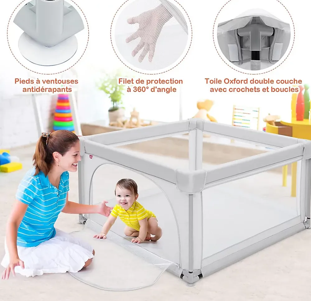 Giantex Parc Bébé 10 Mois à 6 Ans Parc Bebe en maille avec Balles Centre activités de Parc Enfant Gris- Barrière De Sécurité