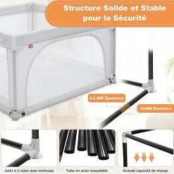 Giantex Parc Bébé 10 Mois à 6 Ans Parc Bebe en maille avec Balles Centre activités de Parc Enfant Gris- Barrière De Sécurité