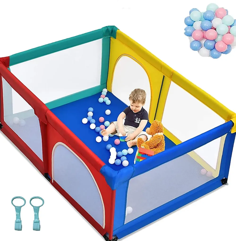 Giantex Barrière De Sécurité<Parc Bébé 10 Mois à 6 Ans Parc Bebe en maille avec Balles et 4 Anneaux Centre activités de Parc Enfant Multicolore