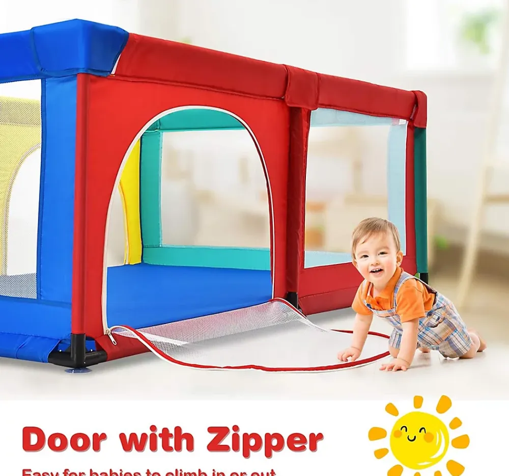 Giantex Barrière De Sécurité<Parc Bébé 10 Mois à 6 Ans Parc Bebe en maille avec Balles et 4 Anneaux Centre activités de Parc Enfant Multicolore
