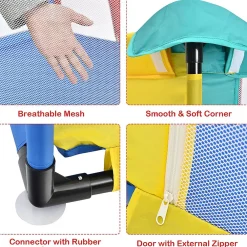 Giantex Barrière De Sécurité<Parc Bébé 10 Mois à 6 Ans Parc Bebe en maille avec Balles et 4 Anneaux Centre activités de Parc Enfant Multicolore