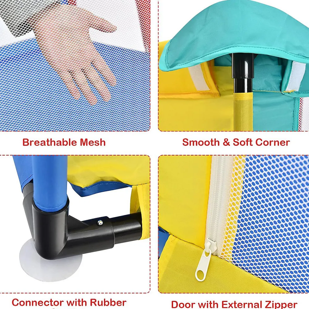 Giantex Barrière De Sécurité<Parc Bébé 10 Mois à 6 Ans Parc Bebe en maille avec Balles et 4 Anneaux Centre activités de Parc Enfant Multicolore