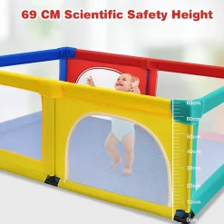 Giantex Barrière De Sécurité<Parc Bébé 10 Mois à 6 Ans Parc Bebe en maille avec Balles et 4 Anneaux Centre activités de Parc Enfant Multicolore