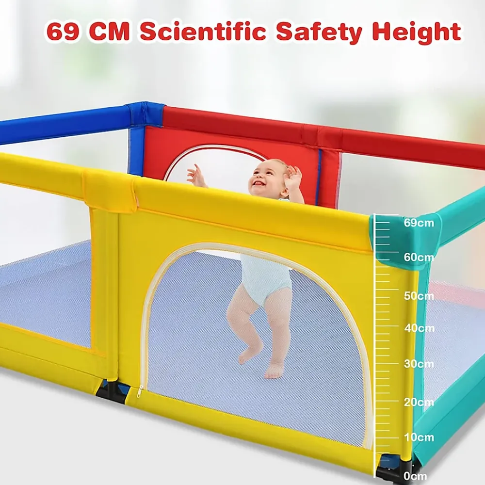 Giantex Barrière De Sécurité<Parc Bébé 10 Mois à 6 Ans Parc Bebe en maille avec Balles et 4 Anneaux Centre activités de Parc Enfant Multicolore