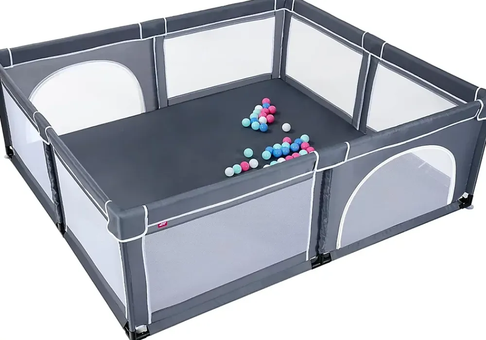 Giantex Barrière De Sécurité<Parc Bébé 10 Mois à 6 Ans Parc Bebe en maille avec Balles et 4 Anneaux Centre activités de Parc Enfant Gris Fonce