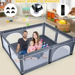 Giantex Barrière De Sécurité<Parc Bébé 10 Mois à 6 Ans Parc Bebe en maille avec Balles et 4 Anneaux Centre activités de Parc Enfant Gris Fonce