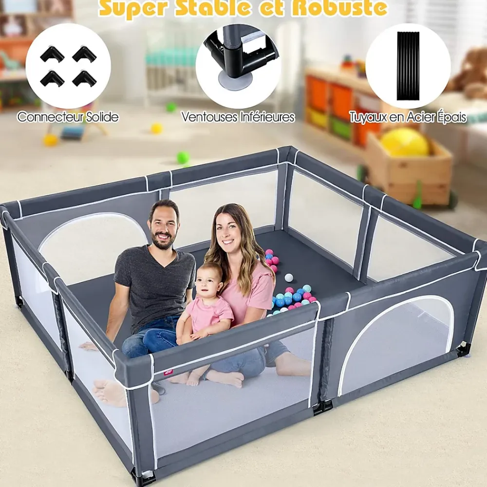 Giantex Barrière De Sécurité<Parc Bébé 10 Mois à 6 Ans Parc Bebe en maille avec Balles et 4 Anneaux Centre activités de Parc Enfant Gris Fonce