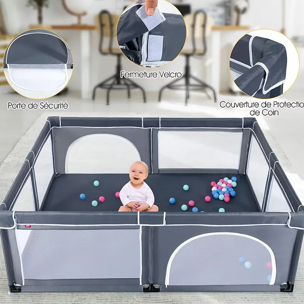 Giantex Barrière De Sécurité<Parc Bébé 10 Mois à 6 Ans Parc Bebe en maille avec Balles et 4 Anneaux Centre activités de Parc Enfant Gris Fonce