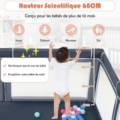 Giantex Barrière De Sécurité<Parc Bébé 10 Mois à 6 Ans Parc Bebe en maille avec Balles et 4 Anneaux Centre activités de Parc Enfant Gris Fonce