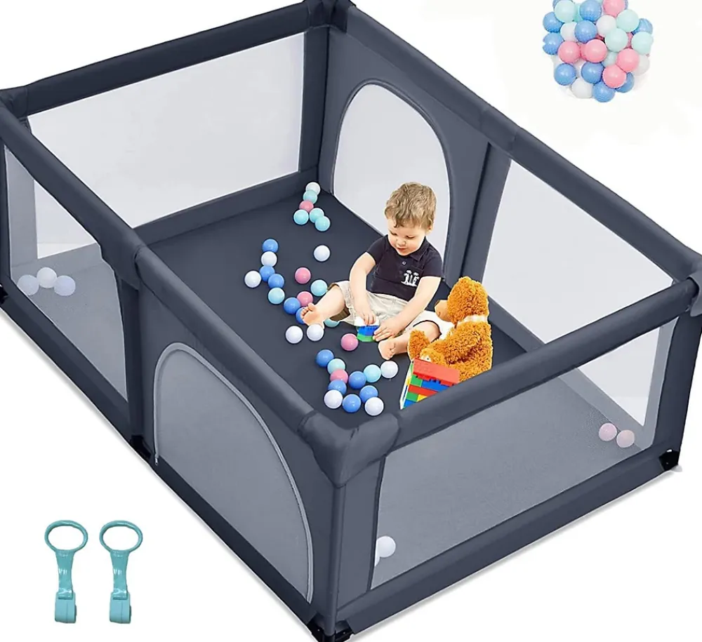 Giantex Barrière De Sécurité<Parc Bébé 10 Mois à 6 Ans Parc Bebe en maille avec Balles et 4 Anneaux Centre activités de Parc Enfant Bleu