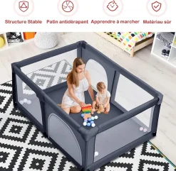 Giantex Barrière De Sécurité<Parc Bébé 10 Mois à 6 Ans Parc Bebe en maille avec Balles et 4 Anneaux Centre activités de Parc Enfant Bleu