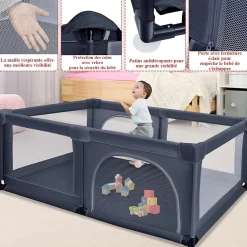 Giantex Barrière De Sécurité<Parc Bébé 10 Mois à 6 Ans Parc Bebe en maille avec Balles et 4 Anneaux Centre activités de Parc Enfant Bleu