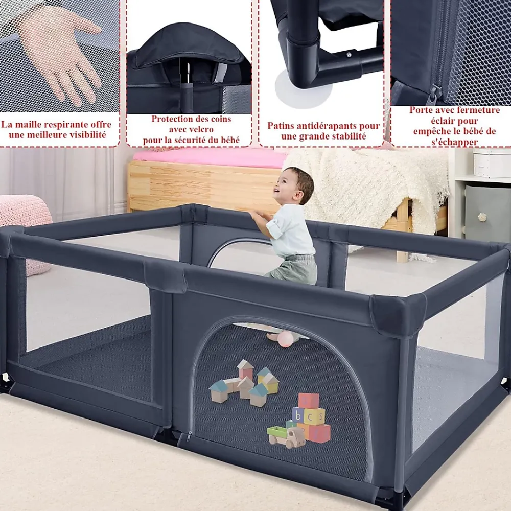 Giantex Barrière De Sécurité<Parc Bébé 10 Mois à 6 Ans Parc Bebe en maille avec Balles et 4 Anneaux Centre activités de Parc Enfant Bleu