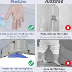 Giantex Barrière De Sécurité<Parc Bébé 10 Mois à 6 Ans Parc Bebe en maille avec Balles et 4 Anneaux Centre activités de Parc Enfant Gris