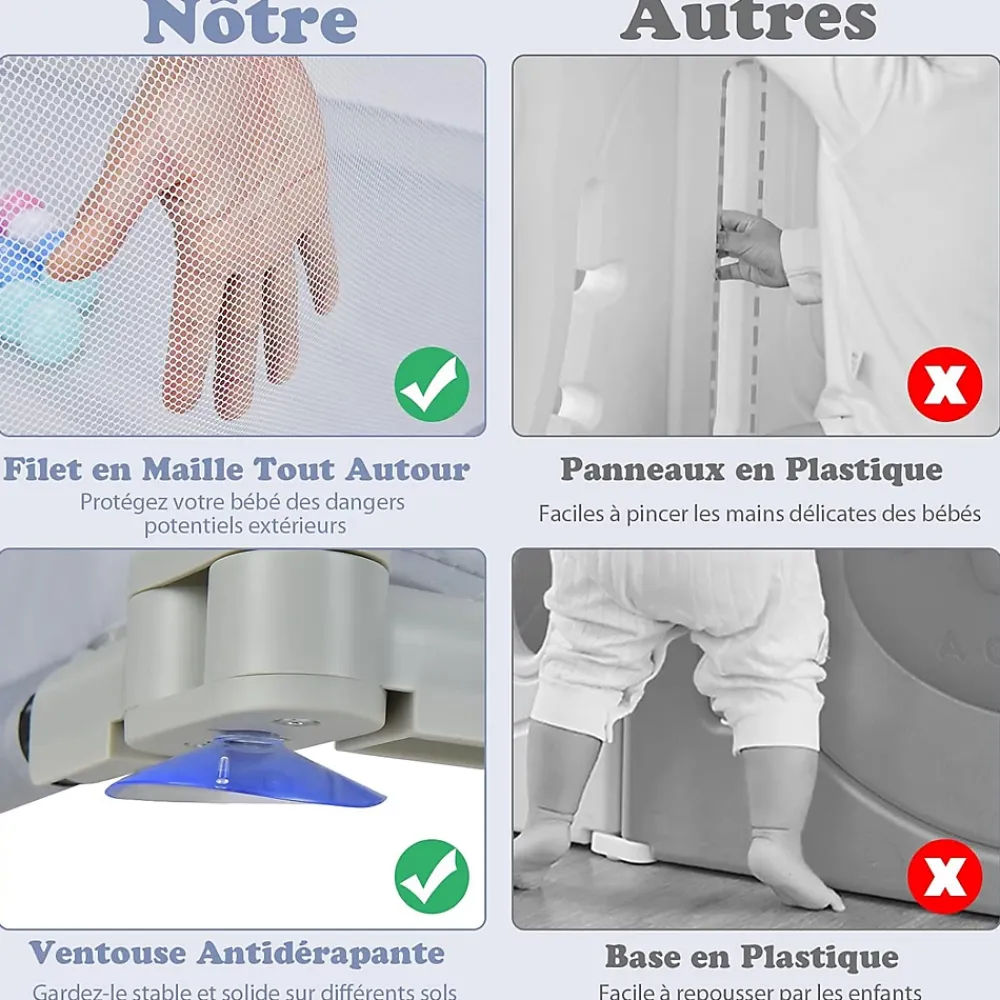 Giantex Barrière De Sécurité<Parc Bébé 10 Mois à 6 Ans Parc Bebe en maille avec Balles et 4 Anneaux Centre activités de Parc Enfant Gris