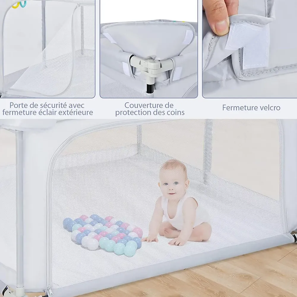 Giantex Barrière De Sécurité<Parc Bébé 10 Mois à 6 Ans Parc Bebe en maille avec Balles et 4 Anneaux Centre activités de Parc Enfant Gris